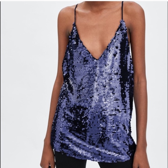 NWT Zara V Neck Sequin Top - Picture 2 of 4